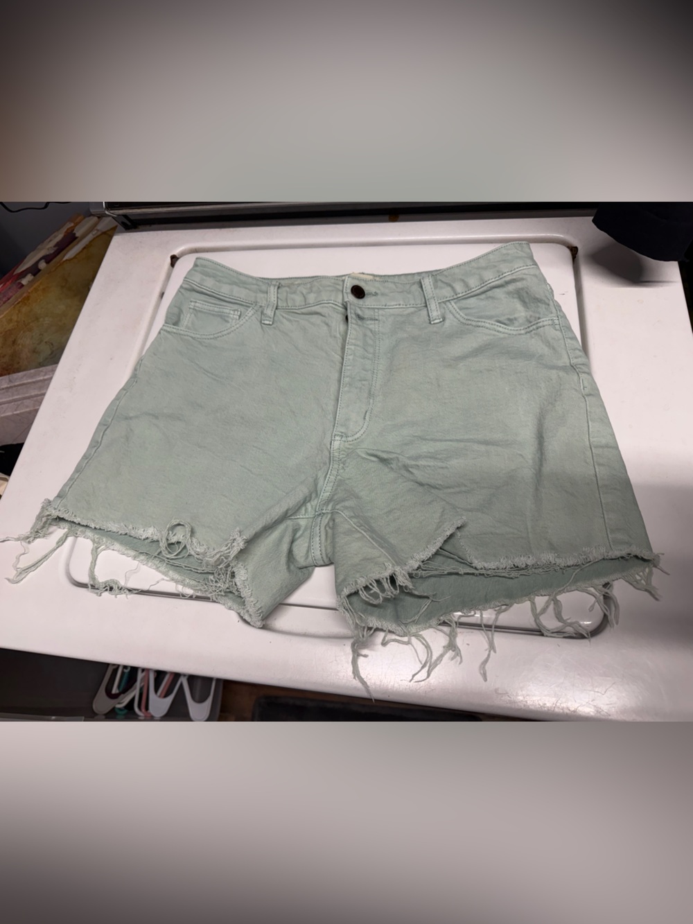 Universal Thread Light Sage Frayed Hem Jean Shorts